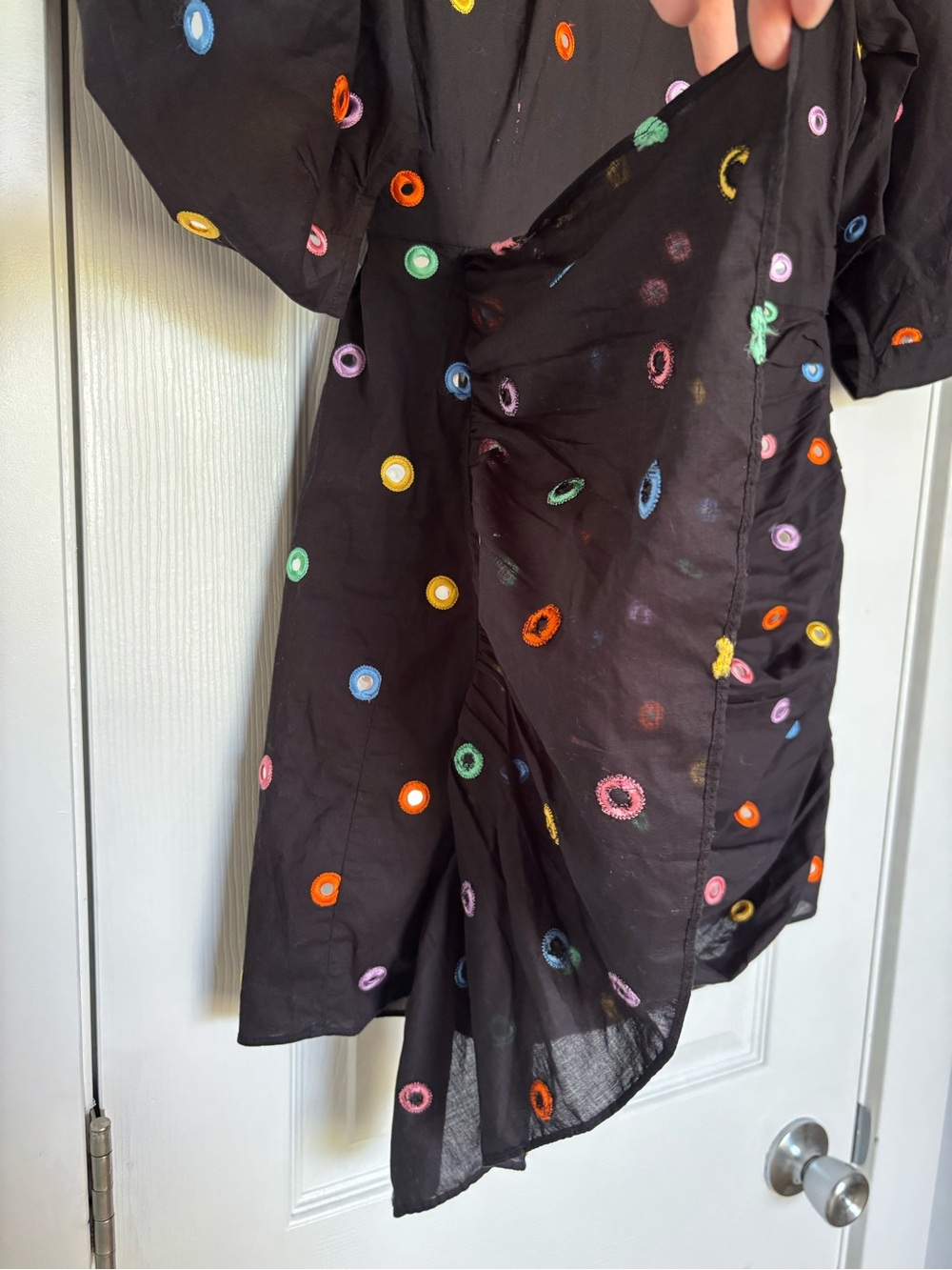 RHODE Pia Ruched Embellished Cotton-voile Mini Dress Black Mirror Size Small - Picture 5 of 8